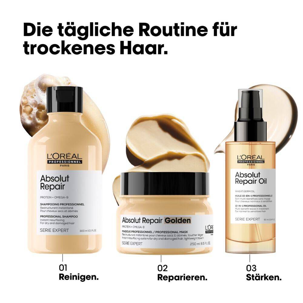 Absolut Repair Shampoo, Golden Masque und Öl – separat erhältliche Pflegeroutine