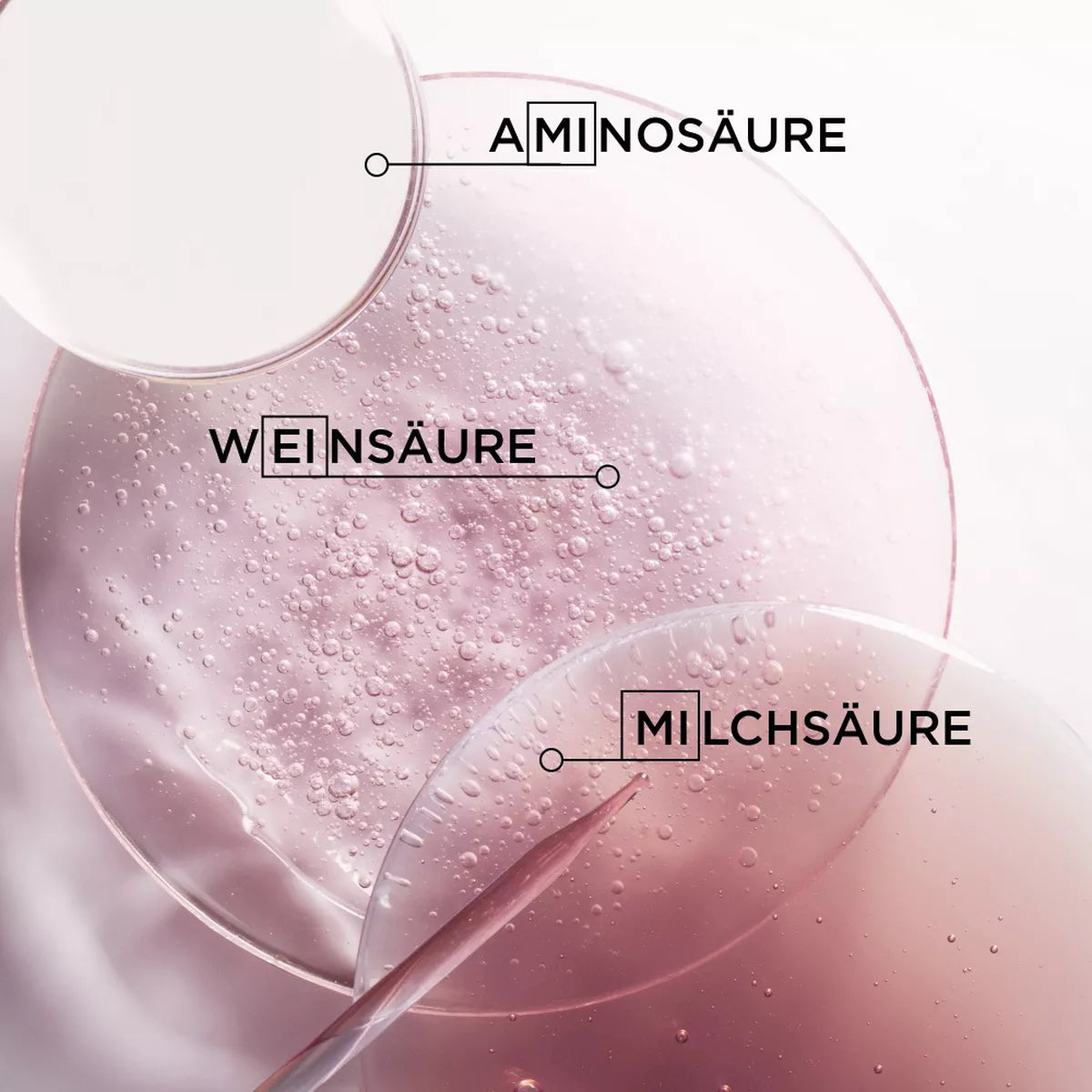 Kérastase Chroma Absolu: Herstellerillustration zu Amino-, Wein- und Milchsäure in der Pflegelinie