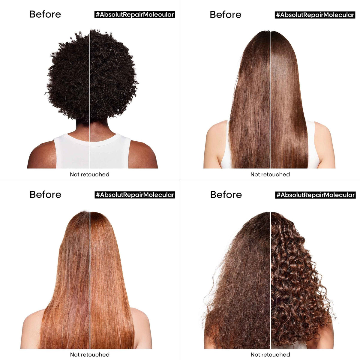 L’Oréal Professionnel Absolut Repair Molecular: Herstellerbeispiele für verschiedene Haarstrukturen