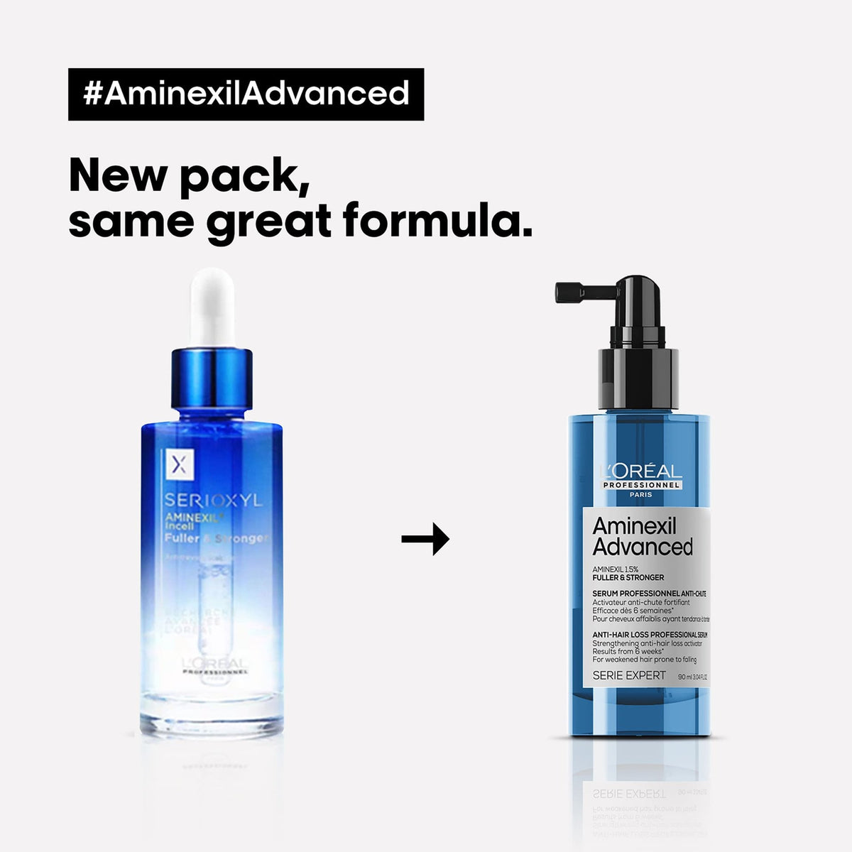 L’Oréal Professionnel AMINEXIL ADVANCED Kopfhautserum: Offizieller Vergleich alter und neuer Verpackung
