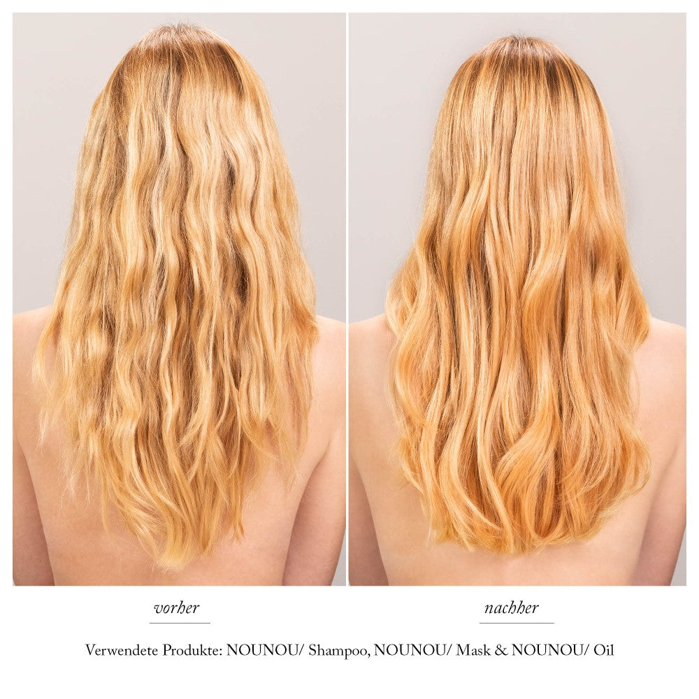Davines Herstellervergleich nach der gemeinsamen Anwendung von NOUNOU Shampoo, Mask und Oil