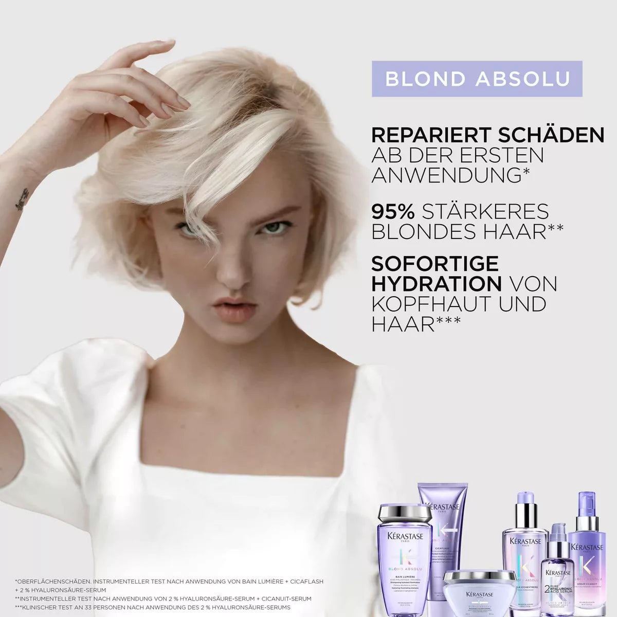 Kérastase Blond Absolu: Hersteller-Testmotiv mit den jeweils genannten Routinebedingungen