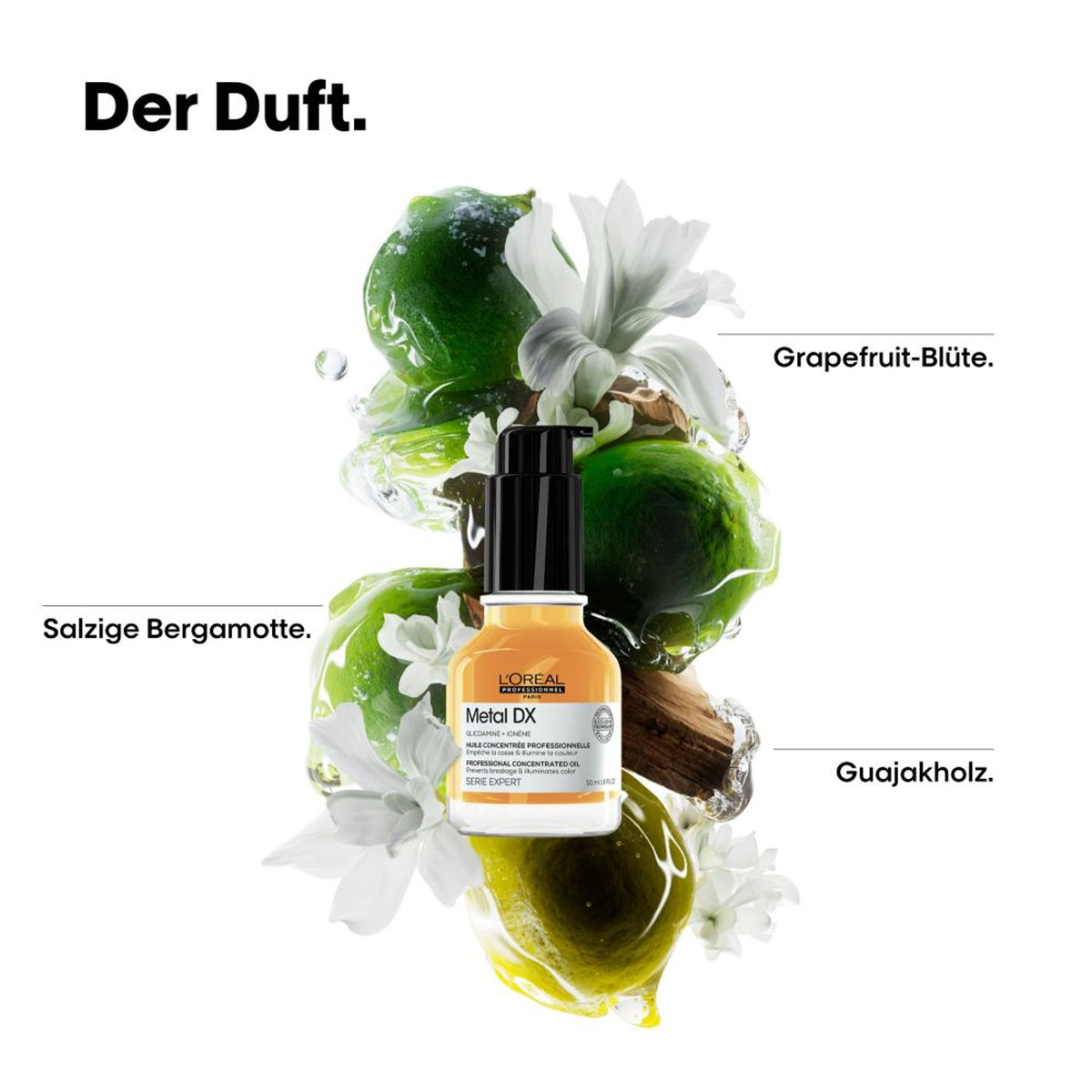 L’Oréal Professionnel METAL DX – Konzentriertes Öl: Duftmotiv mit Grapefruitblüte, Bergamotte und Guajakholz