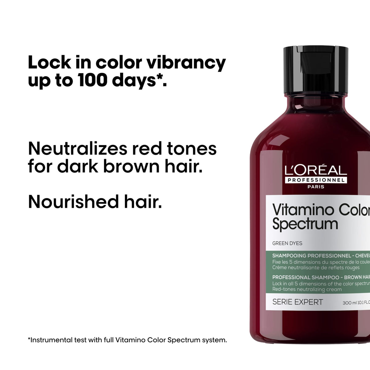 L’Oréal Professionnel VITAMINO COLOR SPECTRUM – Red Tones Neutralizing Shampoo für dunkelbraunes Haar: Grüne Pigmente gegen rote Reflexe und Angaben zur vollständigen Spectrum Routine